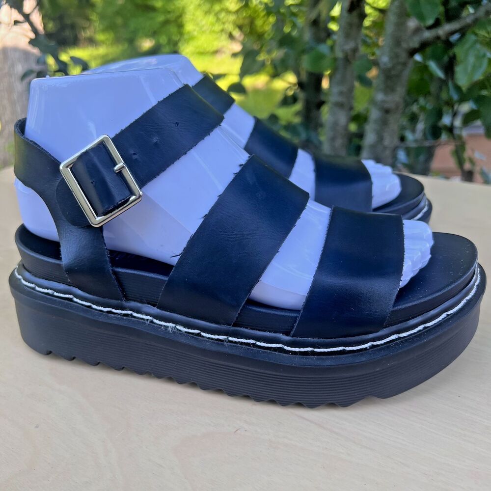 Madden Girl Donova Chunky Platform Black Faux Leather Womens 6 M Strappy Sandals